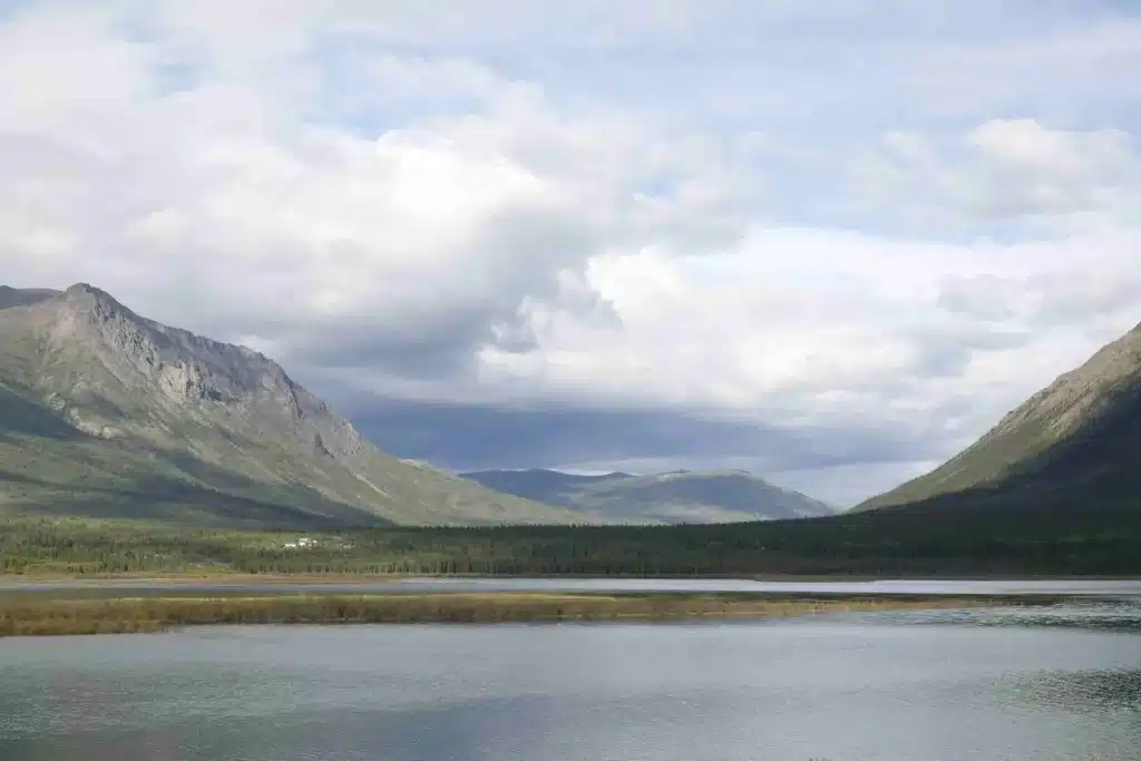 View of a mountain valley in the Yukon