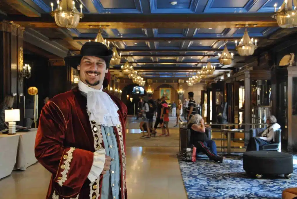 A tour guide at the Chateau Frontenac
